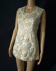 MOD METALLIC GOLD & SILVER PAISLEY 1960s Vintage TUNIC TOP / MICRO MINI DRESS