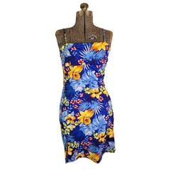 Vintage 80s 90s Y2K Pulse Tropical Mini Dress Floral Island Blue Bright M