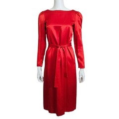 Vintage Bonwit Teller Red Satin Cocktail Dress Sequin Bow Open Back Size 4 USA