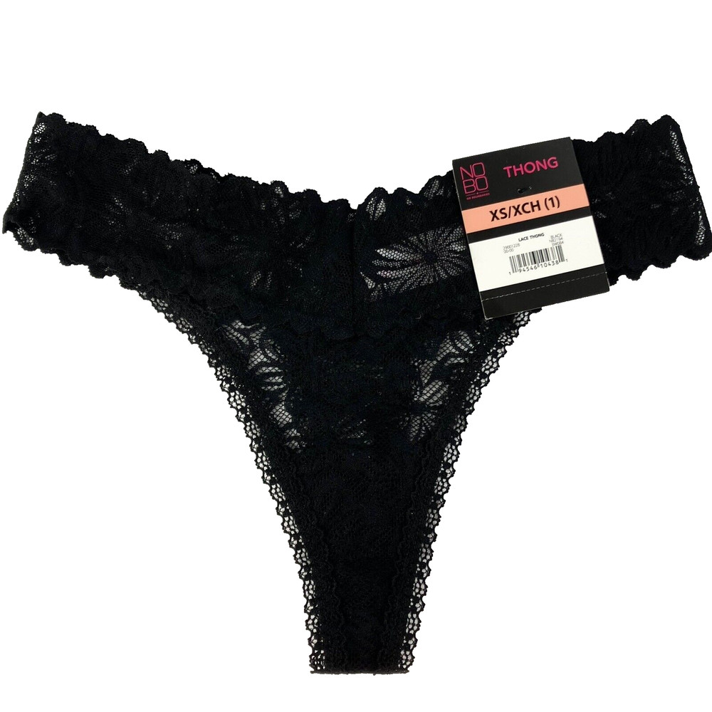 No Boundaries Thong Panties Black Floral Sheer Lace Size XS 1 Vintage