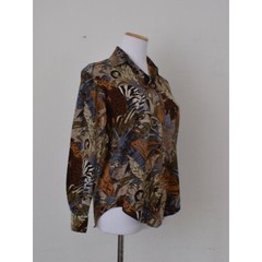 Vintage 70s Jaeger Animal Print Cotton/Baumwolle Long Sleeve Blouse