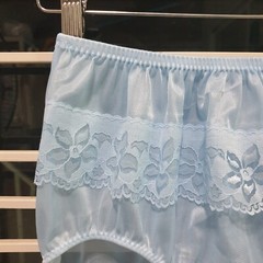 Vintage Sheer Nylon Panty Blue Sissy Floral Lace Granny Brief Size 8 Hip 39-43″