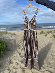 Wild Honey Vintage Western Corset Brown Floral Maxi Sundress Sz M Long Tall