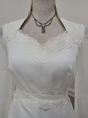 VTG’70s JCPENNEY Off White Organza/Prairie Pioneer Wedding Dress/Long Sleeve