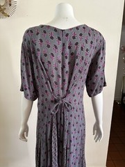1990s Indian Block Print Rayon Gauze Tie Back Dress Grunge Floral Punk M 90s VTG
