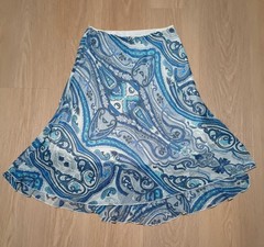 Vtg Y2K NOTATIONS Sheer Bias Cut Layered Ruffle Batik PAISLEY Blue hippy Skirt S