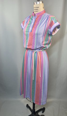 Vintage Dress SIZE LARGE 14 stripe cotton TIMES UP LE TEMPS 70s 80s purple pink