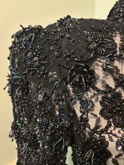 Vintage Oleg Cassini Black Tie Beaded Illusion Gown W/Trumpet Skirt. Size 6 EUC
