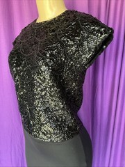 TRUE VINTAGE Jo-Ro Imports (Bullock’s Wilshire) Black Beaded CapSleeved Sweater*