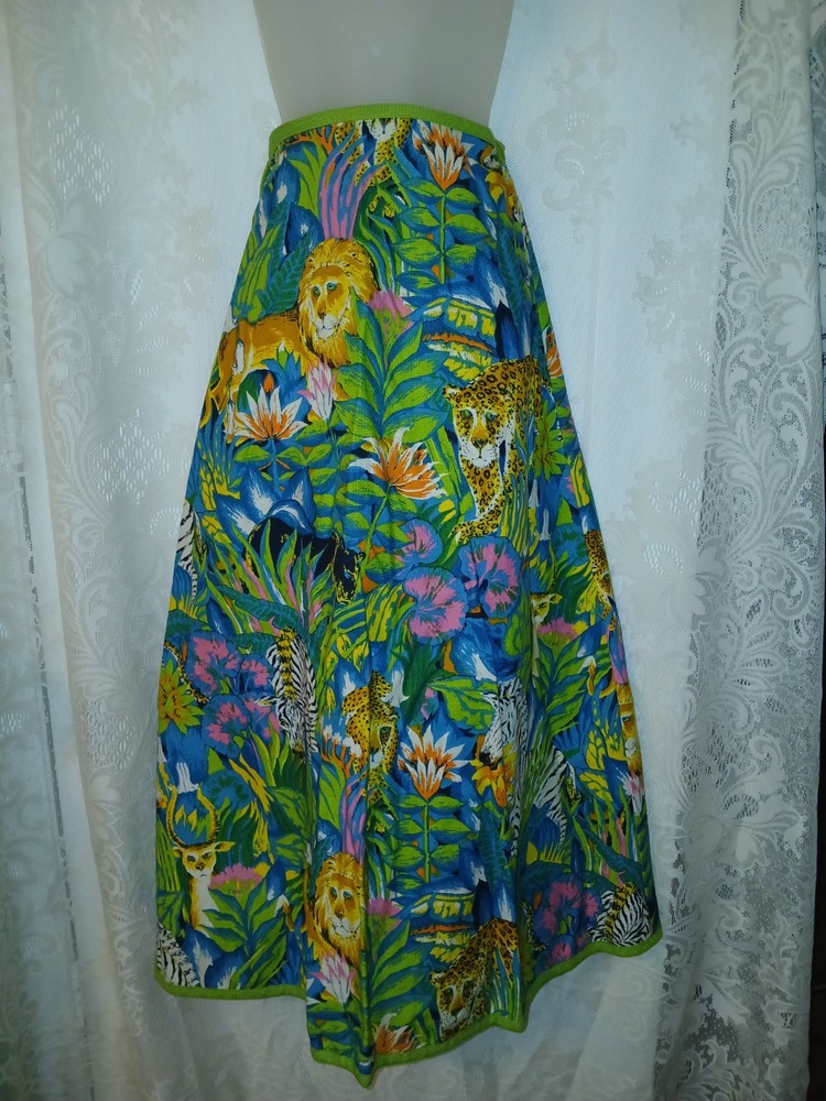 Vintage 70s Big Cats Jungle Tropical Novelty Print Maxi Wrap Skirt Tiki O/S