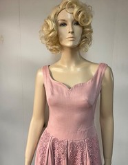 Vintage 1950s Beaded Hips Side Zipper Dusty Rose Faille Cocktail Dress Bust 34