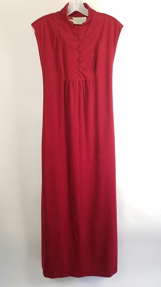 Vtg Patty O’Neil High Collar Asian Inspired Maxi Arnel Sueded Red XS Size 0 2