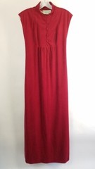 Vtg Patty O’Neil High Collar Asian Inspired Maxi Arnel Sueded Red XS Size 0 2