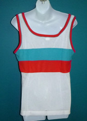 NOS Vtg 80s Beeline Fashions mesh Tank Top Red Turquoise Colorblock Sz M/L