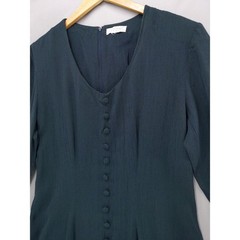 Vintage 90s EXPRESS Rayon Button Front Maxi Dress Sz L Green Check Tie Back