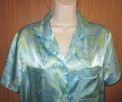 DELICATES BLUE GREEN paisley sleep shirt nightgown POLY SATIN sz M