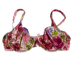 Vintage Victoria Secret Shiny Second Skin Satin Underwire Bra Floral 36B Pink