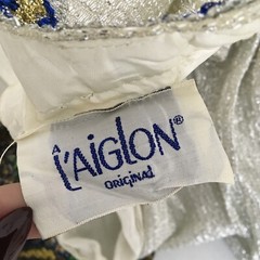 VTG 60s 70s “L’AIGLON” Lame Metallic GoGo MOD Empire Waist Pasiley Dress Sz 16