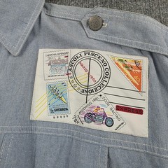 Madness Vintage USA Chambray Bodysuit Womens S Artsy Travel Americana Patches