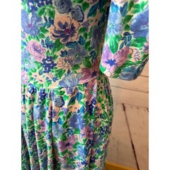Expo Floral Dress 8 Vintage 80s USA Cottagecore Cottage Prairie Lace Shabby MIdi