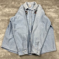 vintage MICKEY MINNIE MOUSE PLUTO denim button up shirt Womens Disney school 90s