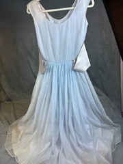 VTG 1950s Pale Blue Pleated Chiffon Satin Dress Tulle Petticoat McDonalds XS – S