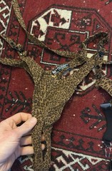 Vintage AMAZING 4 PIECE SET Leather Leopard Crotchless Mask Bra 80s/90s
