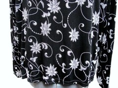 Black Embroidered Blouse Set Silver Floral Vtg Onyx Nite Wendye Chaitin Size L