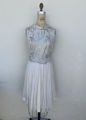 Vintage Elinor Gay Silver Threads with Cream Skirt Cocktail Dress