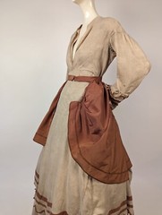 VICTORIAN LATE 1860’S BROWN SILK OVERSKIRT FOR DRESS – AS ACQ GREAT FOR FABRIC