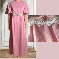 Vtg 1970s Prairie Dress Swiss Dot Cottage Lagenlook 32w Bridal Shower Dress Gift