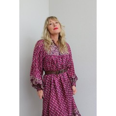 1970’s Vintage Silk Indian Import Full Balloon Sleeve Dress ~ Women’s XS SM MD