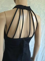 BOHO MODERN Vintage 70s LBD Halter Neck Cage Back Empire Waist MAXI DRESS – S/M