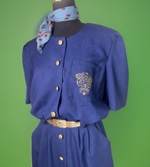 Vintage 80s 90s Nautical Dress | Cobalt Blue | Gold Anchor Buttons | Yacht Rock