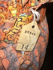 Vintage All Ace Tate Love Of California dress Orange, Yellow, Blue w/ Belt Sz 14