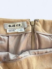 Vintage 90s BLUE ICE Tan Suede Midi Skirt 8 Genuine Leather 70s Western