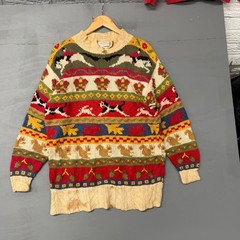 Vintage 1990 Susan Bristol Fox Hunt Novelty Knit Sweater Ramie Cotton Size 36