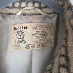 Vtg Hilda Ltd Cream Brown Wool Jacket L Striped Button Front Iceland Scandi