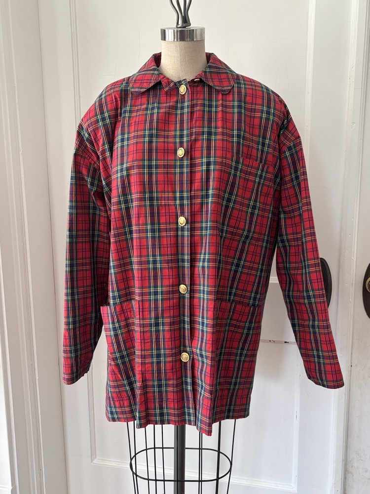 Vintage Adrienne Vittadini Sport Red Plaid Cotton Outdoor Coat Small