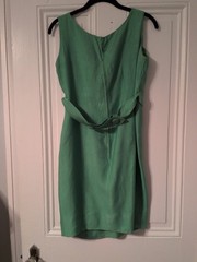 Vintage Green Sheath Dress & Coat Set Linen? Lined Pink Ribbon Rhinestone FLAW