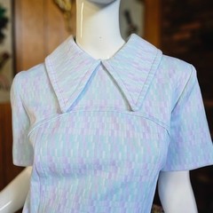 Vintage 60s Mod Pixelated Space Knit Huge Dagger Collar Shift Party Dress M/L/XL