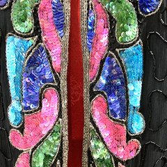Vintage Beaded Cocktail Jacket Silky Nites by Cherish black beads & multi sequin