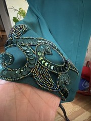 VINTAGE 1980s PATRA DRESS GREEN BEADS SEQUINS OVERLAY POLYESTER SIZE 12