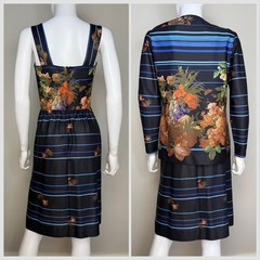 Vintage 1970s Black Floral Sleeveless Dress and Matching Top Set 70s Vivente! XS