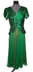 VTG 60s 70s Green Sequin Formal Dress Evening Gown 34-29-open XS/S DAMAGED