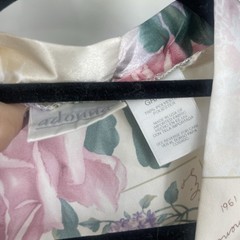 Vintage 90s Adonna Satin Robe Floral White Pink Romantic Belt Large