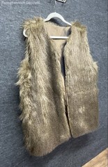Vintage 70s Women’s Brown Faux Fur Vest Satin Fleur-de-Lis Lining Open Front