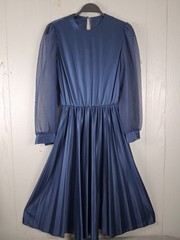 Vintage 80s Carriage Court Swing Dress 12 Blue Secretary Elastic Waist Pleated