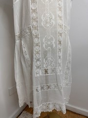 Antique Early 1920s Silk Cotton White Lace Sheer Drop Waist Flapper Lawn Dress