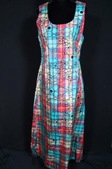 Vintage 1970’s Long Silk Taffeta Plaid With Black Velvet Fabric Dress Size 6+